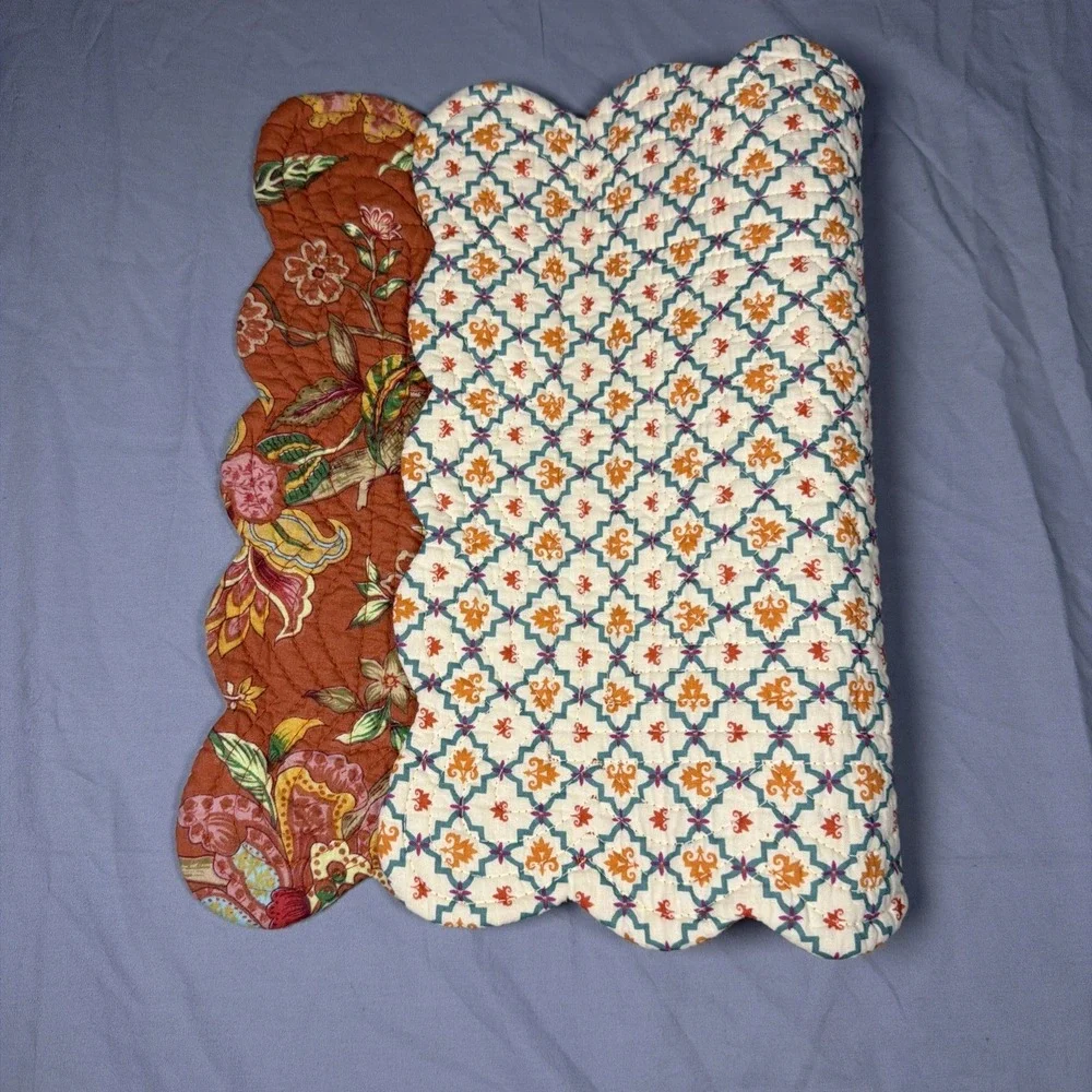Set Of 6 C&F Adele Floral Rectangle Quilted Reversible Placemats Cream Tropical
